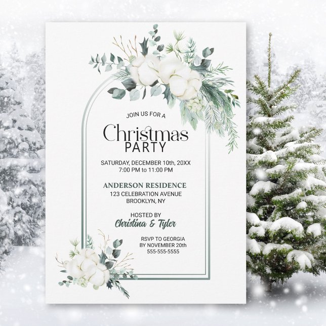 Invitation Fleur de coton Eucalyptus Arch fête de Noël (Créateur téléchargé)