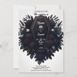 Invitation Fleur de crâne blanc de mariage gothique Coffin Bl