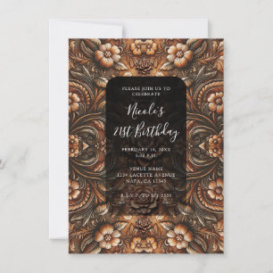 Invitation Fleur de cuir faux floral vintage en relief Annive