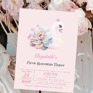 Invitation Fleur de cygne bébé rose Anniversaire