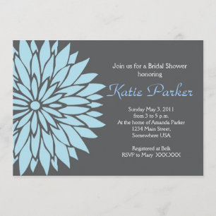 Invitation Fleur de dahlia bleu et gris