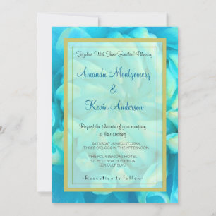 Invitation Fleur de Dahlia Bleu Turquoise en Aquarelle de Mar