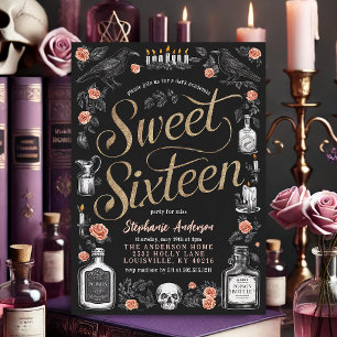 Invitation Fleur de Dark Academia pour un anniversaire Sweet 
