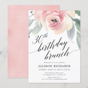 Invitation Fleur de flamme de calligraphie brunch de 30e anni