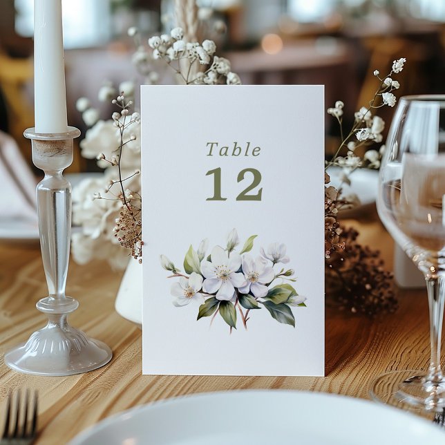 Invitation Fleur de fleur de pomme blanche Panneau de tableau (White apple blossom flower Table Number table sign. A beautiful easy to read vibrant design.)
