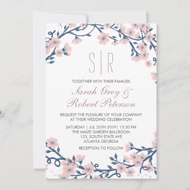 Invitation Fleur de fleurs de cerisier rose (Devant)