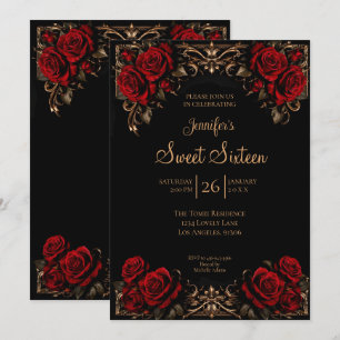 Invitation Fleur de gothique rouge foncé Sweet 16