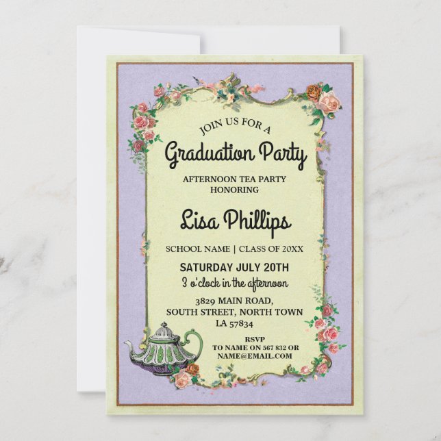 Invitation Fleur de la fête de graduation Wonderland Teapot I (Devant)