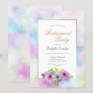 Invitation Fleur de la fête de retraite avec bordure d'aquare