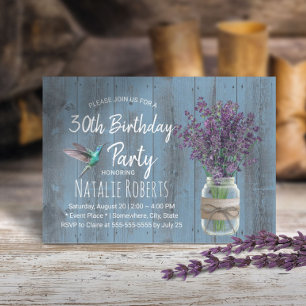 Invitation Fleur de lavande et colibri Dusty Blue Anniversair