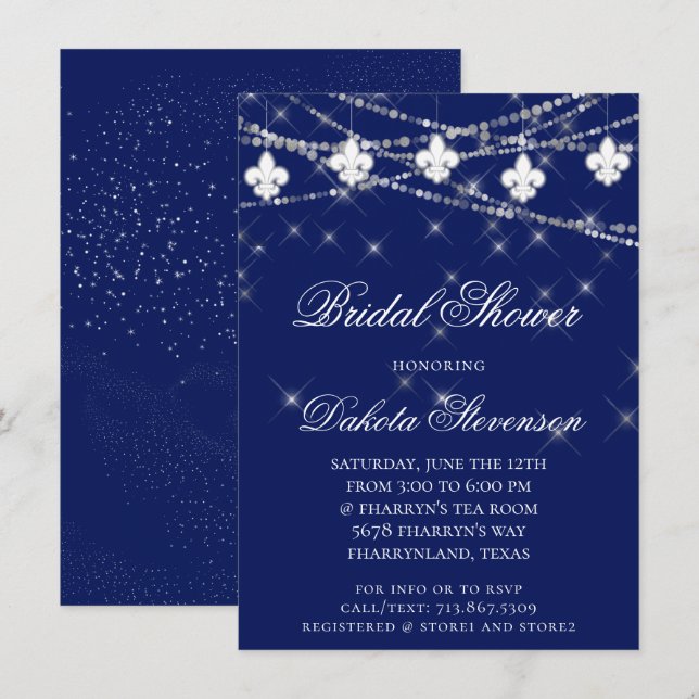 Invitation Fleur de Lis | Blue Mardi Gras Theme Douche (Devant / Derrière)