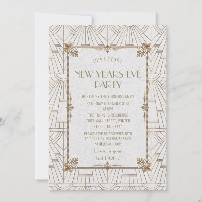 Invitation Fleur de Lis Gold Art déco de luxe (Devant)