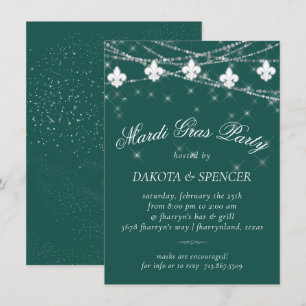 Invitation Fleur de Lis   Green Mardi Gras Party