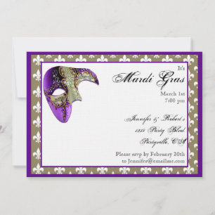 Invitation Fleur de Lis Mask Mardi Gras Party