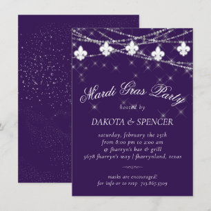 Invitation Fleur de Lis   Purple Moody Mardi Gras