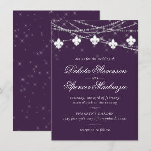 Invitation Fleur de Lis   Purple Moody Theme Mariage