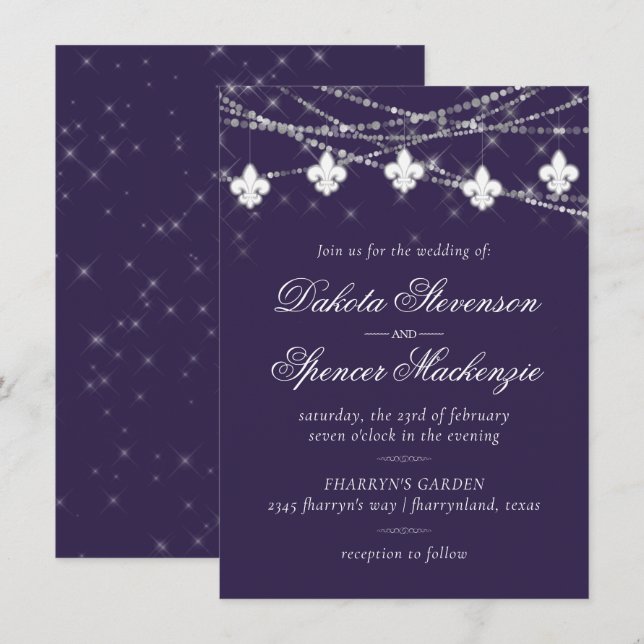 Invitation Fleur de Lis | Purple Moody Theme Mariage (Devant / Derrière)