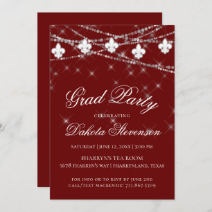 Invitation Fleur de Lis   Red Theme Graduation Party