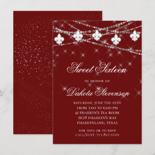Invitation Fleur de Lis   Red Theme Sweet 16 Party