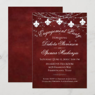 Invitation Fleur de Lis Rouge foncé   Partie d'engagement