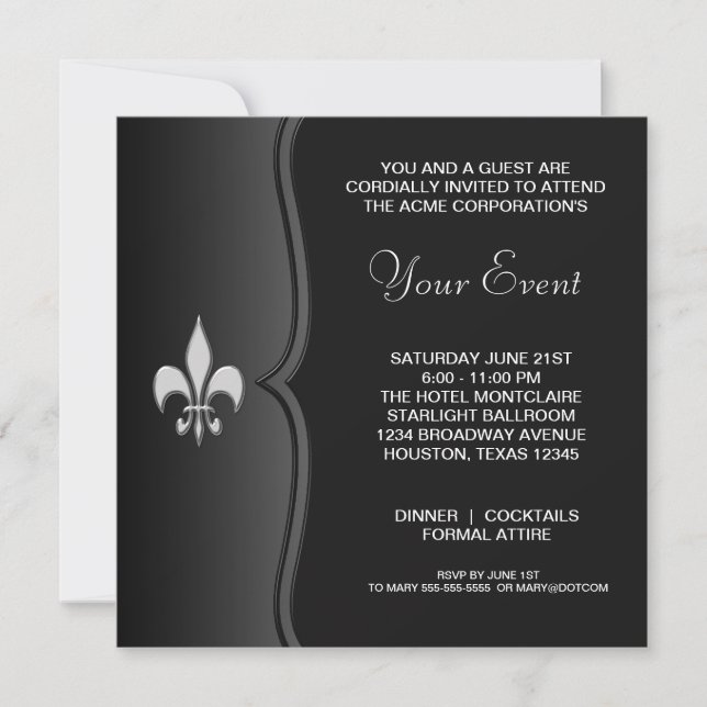 Invitation Fleur De Lis Soirée Tenue de Soirée Entreprise (Devant)