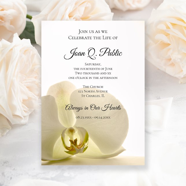 Invitation Fleur de l'orchidée blanche Célébration de la vie  (Créateur téléchargé)