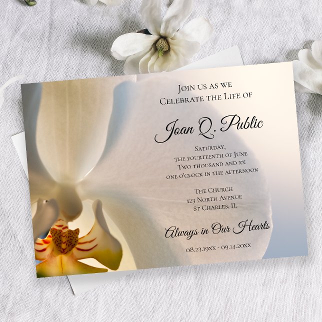 Invitation Fleur de l'orchidée blanche Célébration de la vie  (Créateur téléchargé)