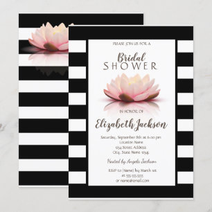 Invitation Fleur de Lotus Rayures Noires et Blanches Baby Sho