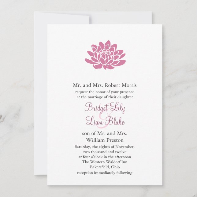 Invitation Fleur de Lotus rose (blanc) (Devant)