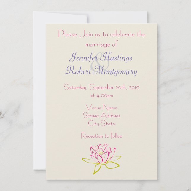 Invitation Fleur de Lotus simple / Mariage de Lys d'eau (Dos)