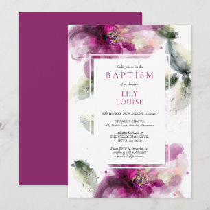 Invitation Fleur de lys aquarelle rose Baptême