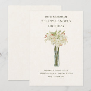 Invitation Fleur de lys beige dans vase minimaliste anniversa