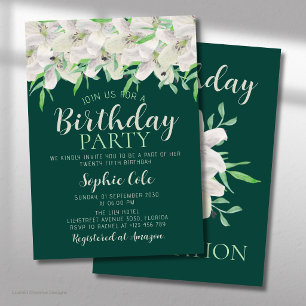 Invitation Fleur de lys blanc Anniversaire Élégant Floral Ver