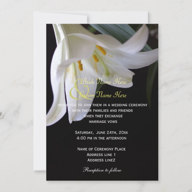 Invitation fleur de lys blanc printemps, été, mariage de vaca (Devant)