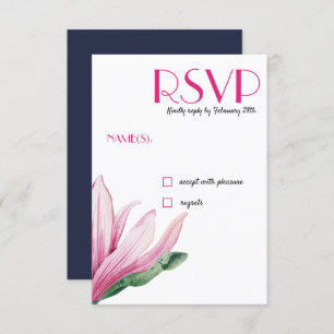 Invitation Fleur de Magnolia rose en fleurs bleu Mariage RS
