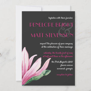 Invitation Fleur de Magnolia rose en fleurs   Mariage gris