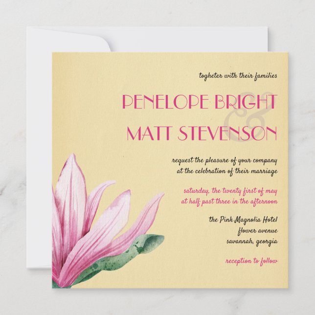 Invitation Fleur de Magnolia rose | Papier ancien | MARIAGE (Devant)