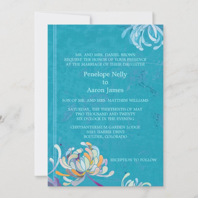 Invitation Fleur de maman colorée Turquoise Mariage (Devant)