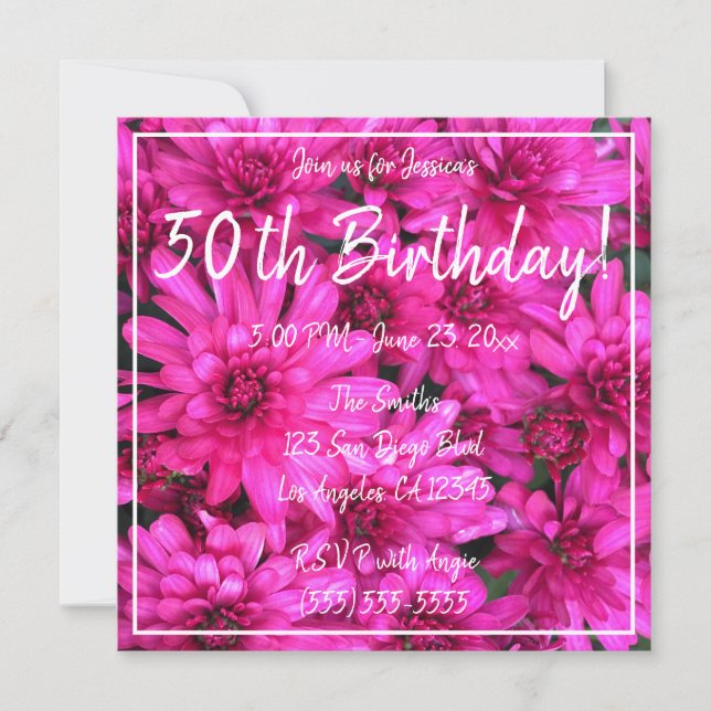 Invitation Fleur de maman rose photo rose chaud 50e anniversa (Devant)