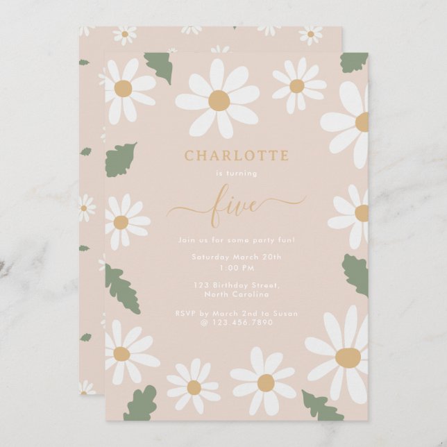 Invitation Fleur de marguerite mignonne Fête d'anniversaire F (Devant / Derrière)