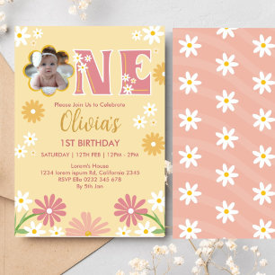 Invitation Fleur de marguerite Photo Une fille 1er anniversai