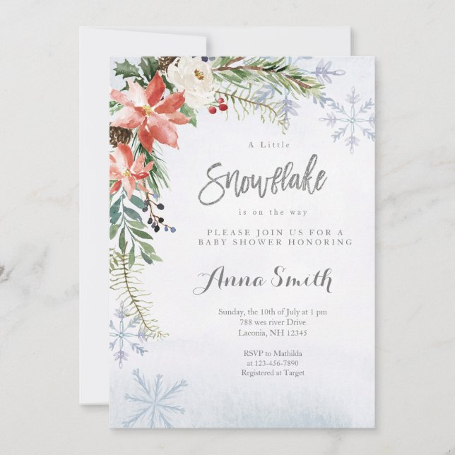 Invitation Fleur de neige L'hiver est sur le chemin baby show (Devant)