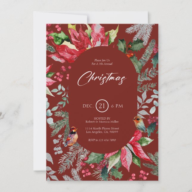 Invitation Fleur De Noël Et Aquarelle Feuille 2 (Devant)