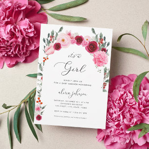 Invitation Fleur de Noël rose   Baby shower féminin hiver