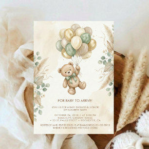 Invitation Fleur de ours en peluche neutre Baby Shower vert