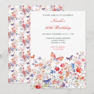 Invitation Fleur de papillon d'été fête d'anniversaire