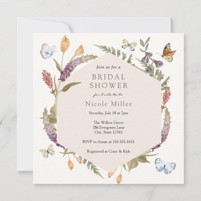 Invitation Fleur de papillon Jardin nuptiale Douche Invitatio (Devant)