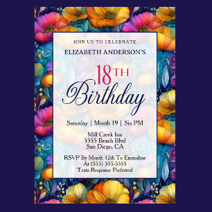 Invitation Fleur de pavot colorée et vibrante pour 18 ans