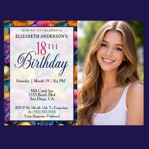 Invitation Fleur de pavot colorée et vibrante pour 18 ans