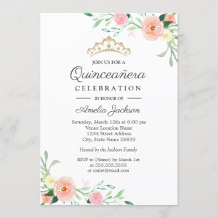 Invitation Fleur de Pêche Rose pour Quinceanera